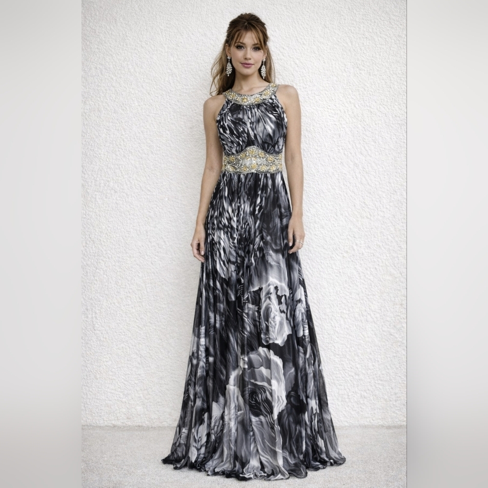 Vintage Y2K Dresses By Deb Glam Foral Embellished Open‎ Back Maxi Gown, Size 5/6